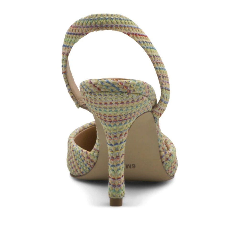 NIB $99 MSRP Charles by Charles Natural Woven Striped Iniko Slingback Heels - Picture 2 of 9